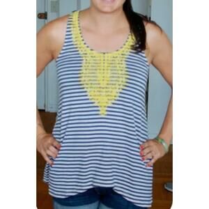 THML Stitch Fix Kahlo Embroidered Striped Racerback Tank // S